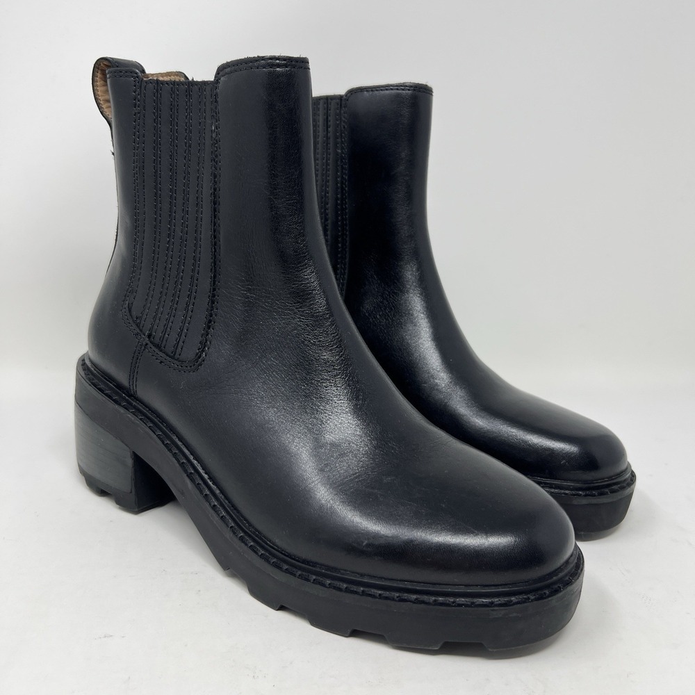 Madewell Gwenda Women's 8 Platform Ankle Chelsea Boots Black Stacked Heel NN019 - Picture 3 of 14